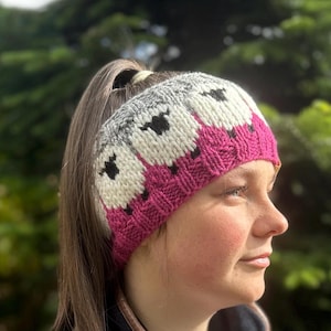 Dark Pink and grey 2 tone Sheep headband