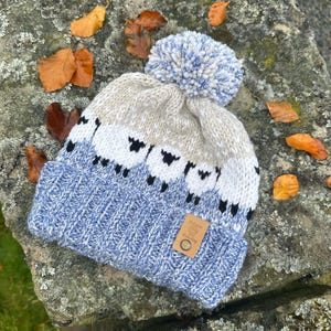 Light Blue and oatmeal sheep hat
