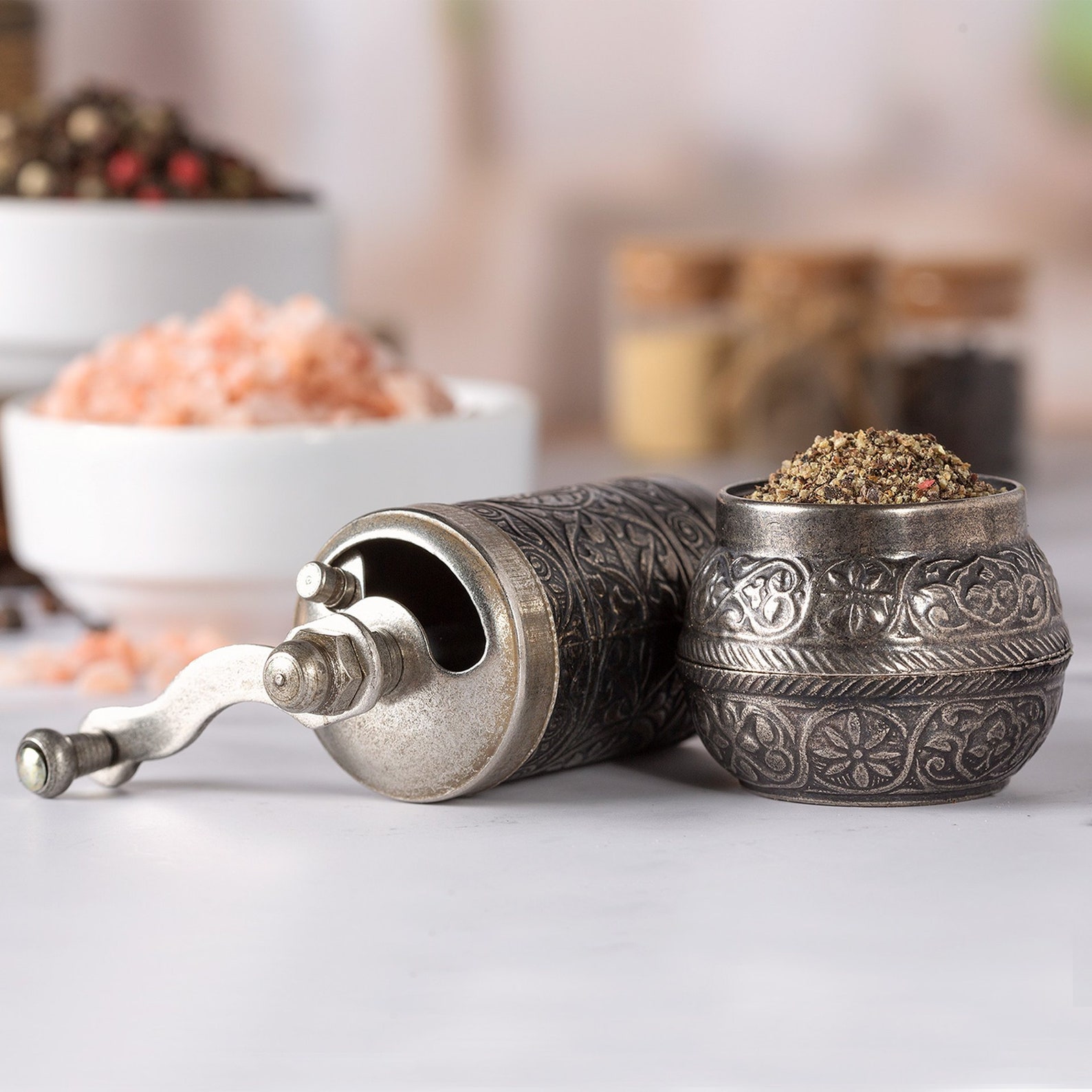 Black Pepper and Spice Grinder Manual Pepper Mill with Handle Etsy
