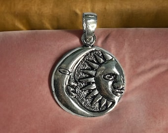 925 Sterling Silver Sun and Moon Pendant Necklace, Celestial Spiritual Jewelry