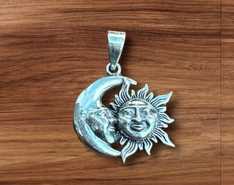 925 Sterling Silver Sun and Moon Pendant Necklace, Celestial Balance Jewelry, Spiritual Cosmic Gift