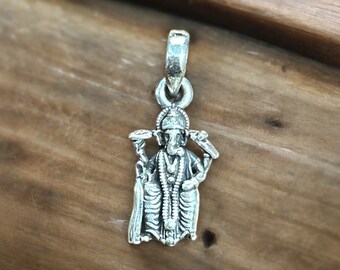 Ganesha-hänge i sterlingsilver, detaljerat Ganpati-berlockhalsband, hinduiska gudsmycken