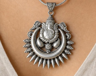 925 Sterling Silver Ganesha Pendant • Oxidized Silver Lord Ganesha • Hindu Spiritual Jewelry • Ganpati Elephant God • Gift for Her