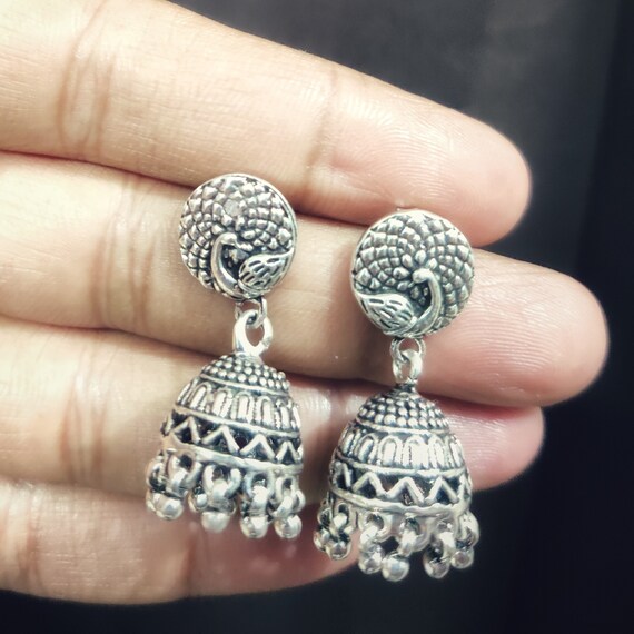 Buy | Silver Oxidised Lookalike Silver Jhumka Earring Floral And Ghungroo  Artwork-Eepleberry