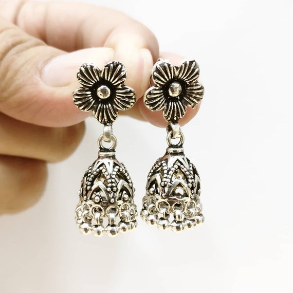 Jhumka Earrings 925 Sterling Silver Handmade Dangle and Drop Earrings Silver Earrings Indian Jewelry Earrings Silver Bells Earring