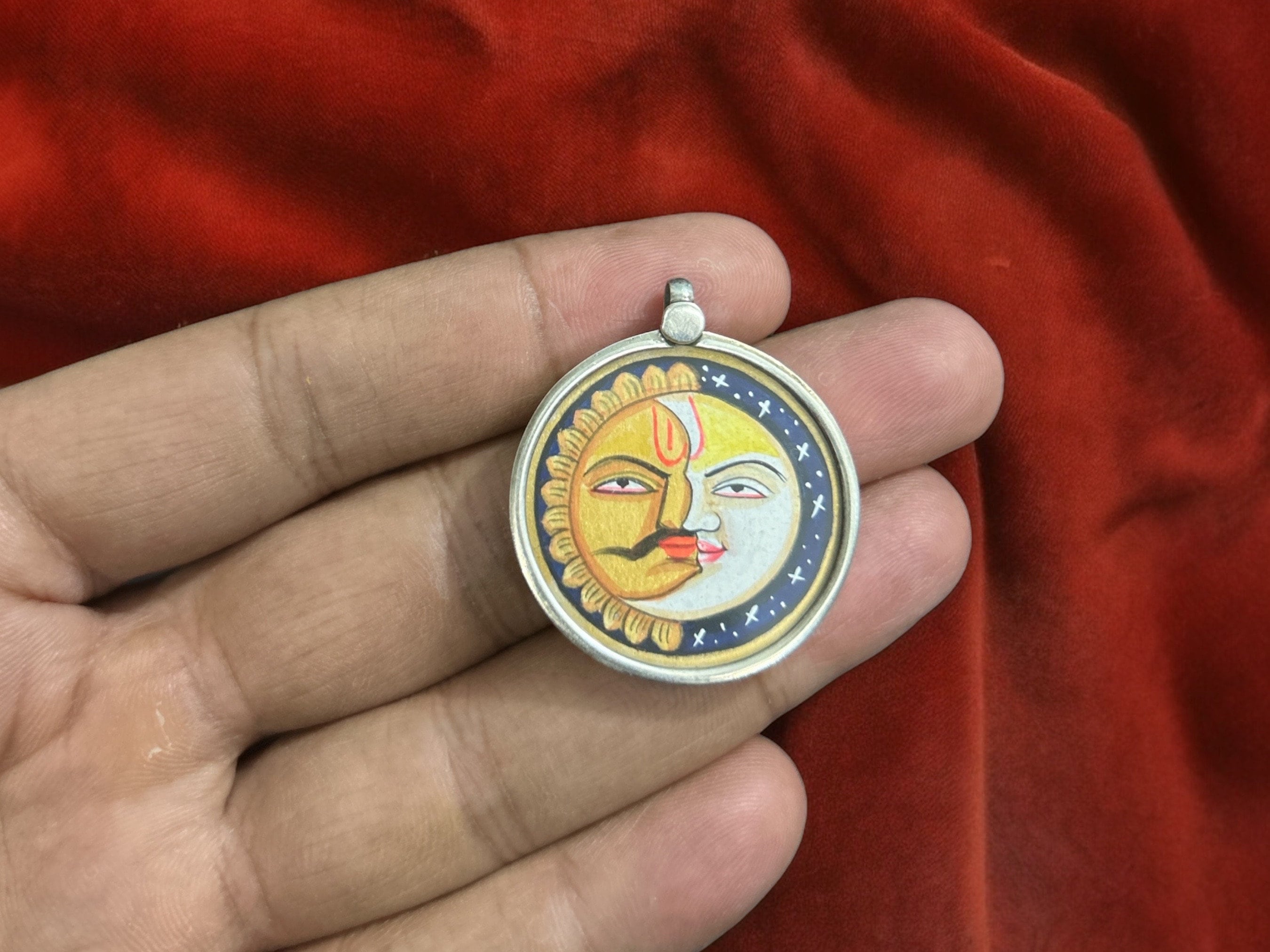 925 Sterling Silver Sun and Moon Pendant Necklace, Glass Framed ...