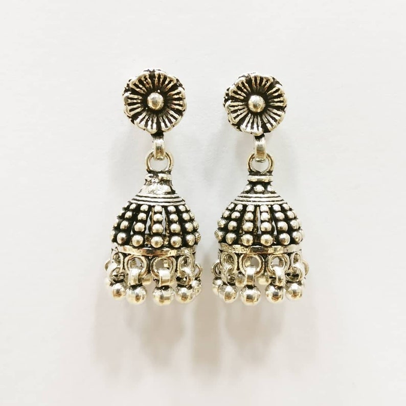 Jhumka Earrings 925 Sterling Silver Handmade Dangle and Drop Etsy