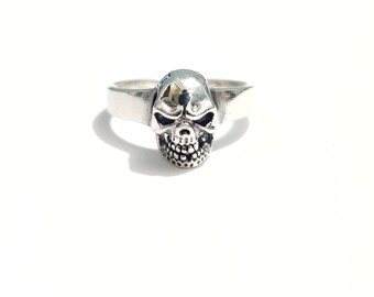 Handmade 925 Sterling Silver Skull Ring, Gothic Biker Punk Jewelry
