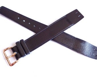 vintage 17 mm 1950s Swiss Made Genuine Leather Black Open End Watch Strap