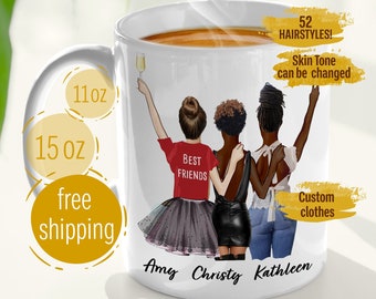 Best Friends GIRLS Valentines gift Mugs, personalized/custom looks/text [Soul Sisters, BFF, My Bestie, Friends Forever, You're My Person]
