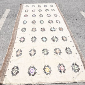 Pattern Kilim, Turkish Kilim, 4.6x9.6 ft, Vintage Kilim, Embroidered Kilim, Oriental Kilim, Organic Kilim, Handmade Kilim, Large Kilim, 4546