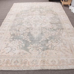 Vintage Turkish Rug, Large Oushak Rug, Faded Anatolian Carpet, Living Room Decor, Antique Style, 6x10 ft Beige Rug, 196x303cm