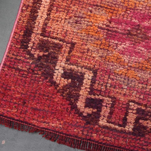 Turkish Rug, Vintage Rug, Runner Rug, Herki Rug, Kitchen Rug, 23x74 inches Pink Rug, Tribal shops Corridor Carpet, Office Rug, Stair Carpet, 9369