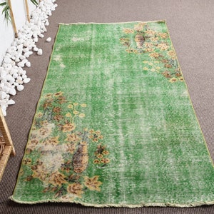 Vintage Rug, Accent Rugs, Turkish Rug, Antique Rugs, Rugs For Bedroom, 3.3x6.1 ft Green Rug, Floral Oushak Rug, Gift For The Home,  10860