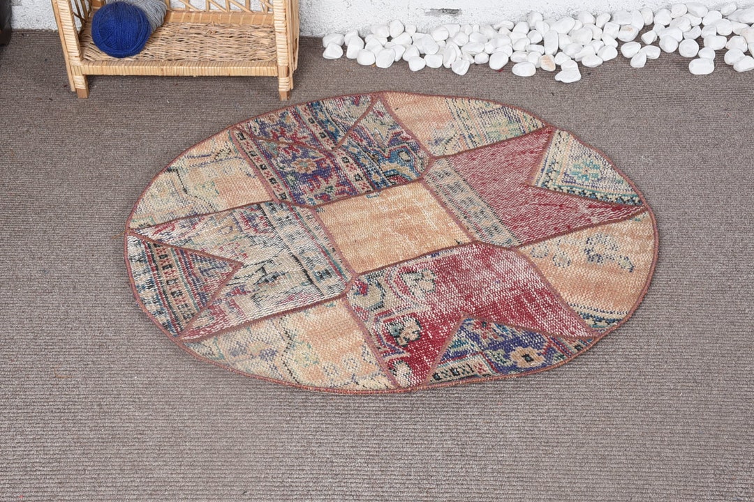 Turkish 3.3x3.3 Ft Round Rug, Vintage Rug, Red Floral Rug - Etsy