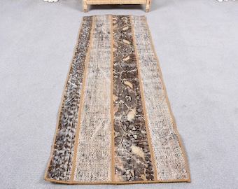 Vintage Turkish Rug, 2.5x4.1 ft Oushak Rug, Brown Small Patchwork Rug