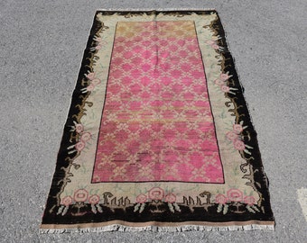 Vintage Rug, Turkish Rug, 3.4x6.4 ft Accent Rug, Antique Rug, Rugs For Kitchen, Pink Oushak Rug, Entryway Rug, Outdoor Nursery Rug,,