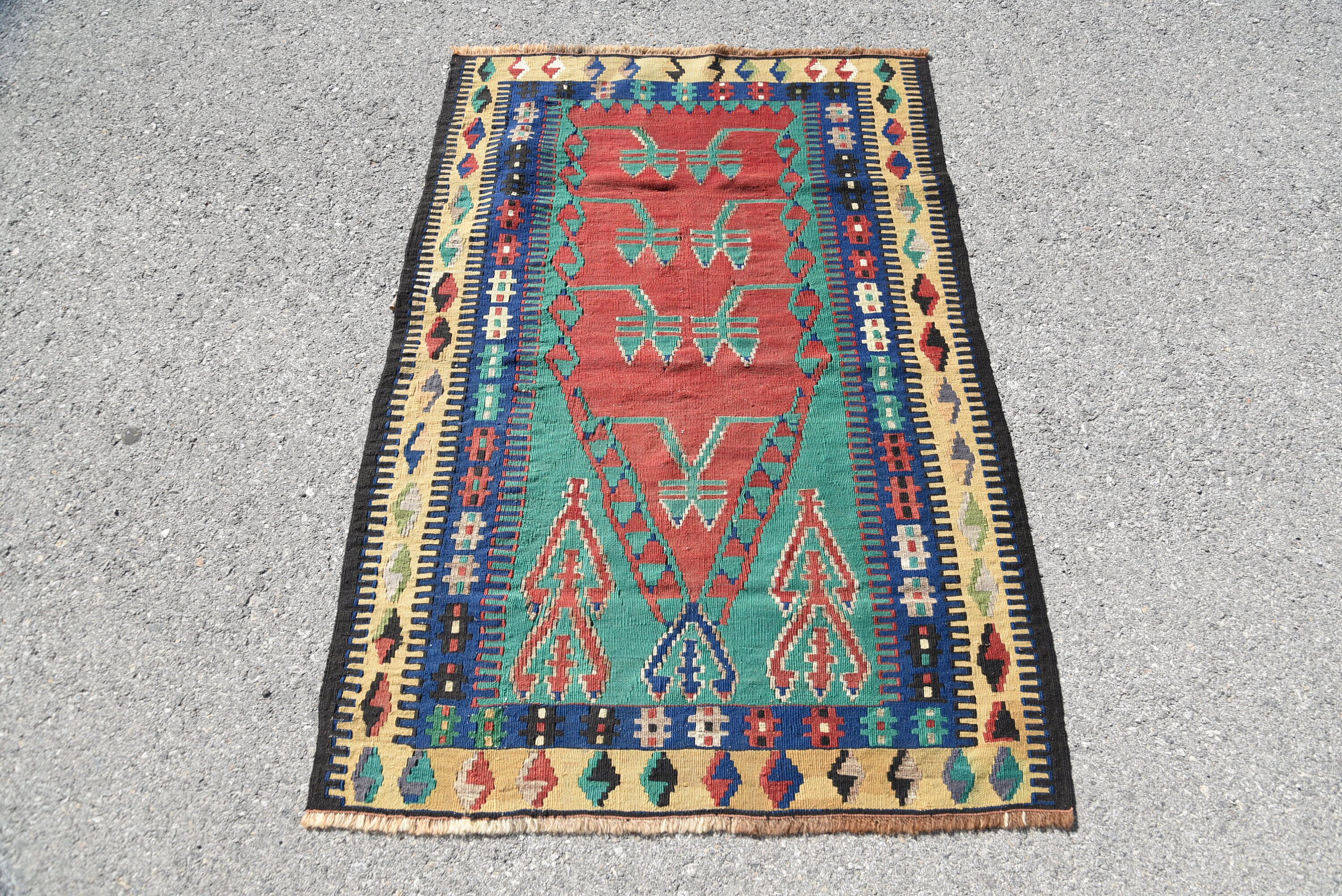 Entrée Kilim, Kilim Turc, 3.1x4.8 Ft, Small Decor Antique Wool Aztec Geometric Door Mat 5149