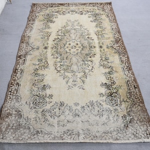 Vintage Rug, 4x7 Area Rug, Turkish Rug, Floral Oushak Rugs, Rugs For Salon, 3.9x6.8 ft Beige Rug, Decorative Wool Rug, Turkish Area Rug,