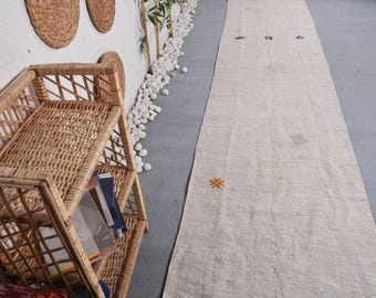 2.8x12.2 ft Rug, Vintage Turkish Rug, Beige Ombré Wool Rug