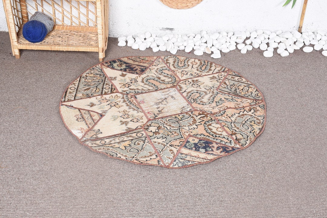 Vintage Turkish Rug, 3.3x3.3 Ft Rug, Brown Round Southwestern Rug - Etsy