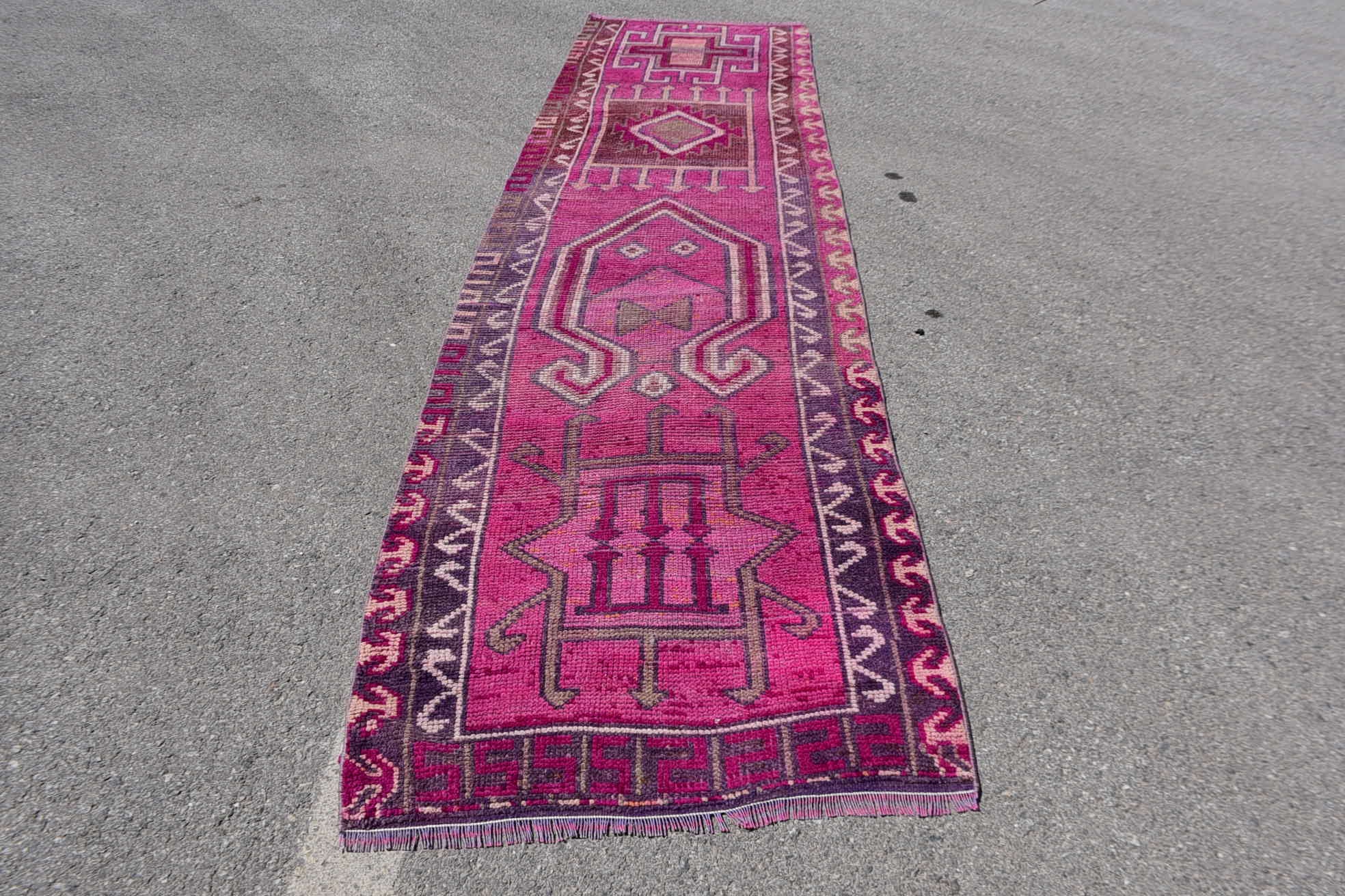 Herki Rug Vintage Rug 39x138 inches Pink Rug Decorative Corridor Carpet Kitchen Rug Runner Carpet Turkish Rug 8234