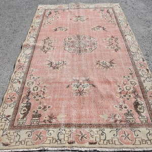 Handgeknüpfter Vintage Teppich Anatolien, Türkisch Teppich, Anatolische Teppiche, Anatolische Teppiche, Rosa Küchenteppich, Geschenk für Sie
