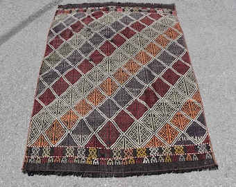 Alfombra turca decorativa, alfombra vintage de 1,2 x 1,65 m, alfombra de lana roja.