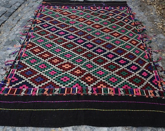 Alfombra turca vintage, alfombra Kilim de 1,77 x 2,54 m, alfombra grande roja estilo suroeste.
