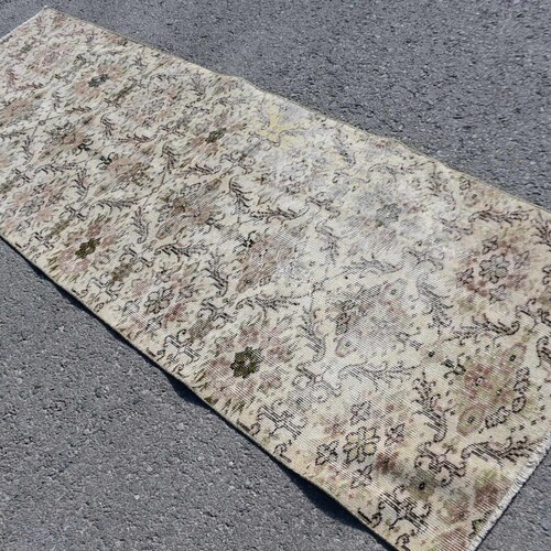 Turkish Rug, Vintage Rug, Runner Rug, Oushak Carpet, 35x99 inches Beige Rug, Organic Corridor Rug, shops Handmade Hallway Carpet, 7139