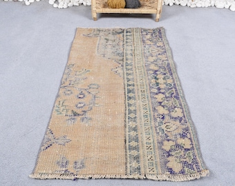 2x3.5 ft Turkish Rug, Vintage Small Rug, Beige Blue Floral Wool Rug