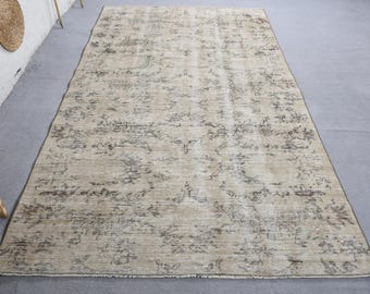 Turkish Rug, Large 5.1x8.9 ft Vintage Rug, Beige Wool Rug