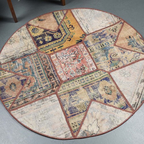 Round Rug, Small Rug, Turkish Rug, Vintage Rug, Oushak Carpet, 41x41 inches Beige Carpet, Bohemian Kitchen shops Rugs, 8845