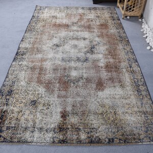 Turkish Rug, Area Rug, Vintage Rug, Faded Oushak Rug, Rugs For Dining Room, 4.6x8.3 ft Brown Rug, Medallion Design Rug, Turkish Area Rug,