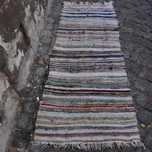Vintage Turkish Rug 2x6ft Striped Handwoven