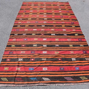 Turkish Kilim, Striped Kilim, Vintage Flatweave, Handwoven Kilim, 155x292cm, 5x10ft