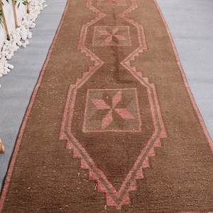 Vintage Rug, Turkish Rug, Runner Rugs, Antique Rug, Rugs For Stair, 4x15.7 ft Brown Rug, Corridor Rug, Oushak Rugs, Gift For Her,  11372