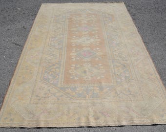 Turkish Vintage Rug 5.6x7.9 ft (172x242 cm), Beige Wool Rug