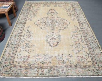 Alfombra turca vintage grande Oushak color beige, 1,80 x 2,62 m, alfombra con medallón, alfombra anudada a mano para la decoración de la sala de estar.