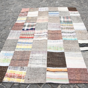 Vintage Turkish Rug, 5.5x7.4 ft Patchwork Rug, Brown Gray Animal Print Rug