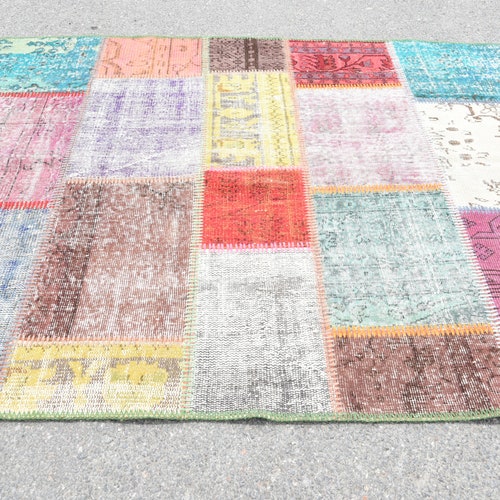 Turkish Rug, Vintage Rug, Oushak Rug, Patchwork Rug, Colorful Rug, 4.8'x6.6' feet shops ,Area Rug, Home Rug, Salon Rug,Rare Rug, Art Rug 3027