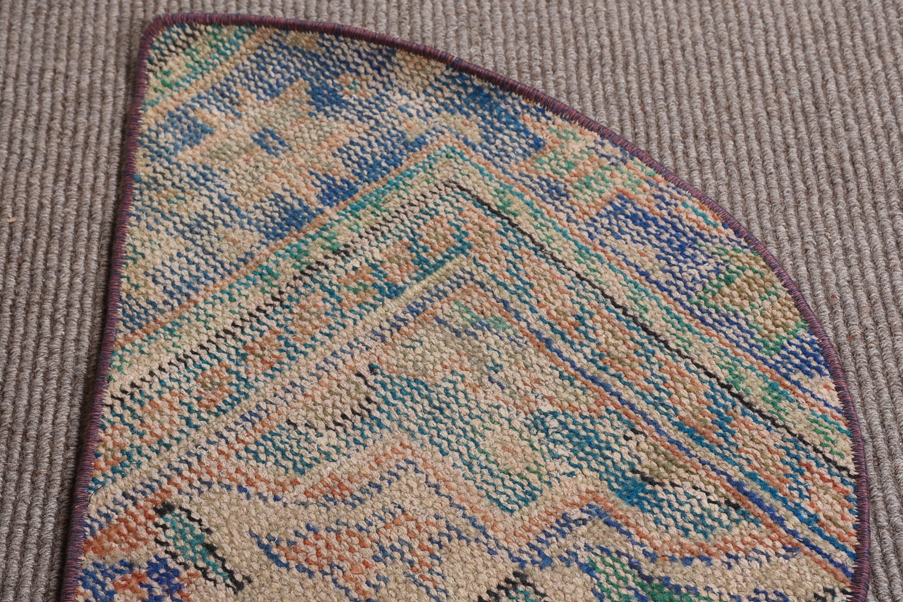 半円形トルコラグ、ヴィンテージ玄関ラグ、手織りウールラグ、76 x 45