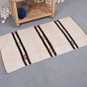 Turkish Handwoven Rug, Striped Vintage Kilim, 2x3 ft, Colorful Accents, Nomadic Decor, Entryway, Eco-Friendly Carpet