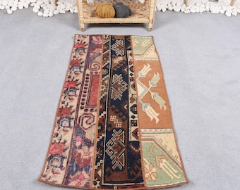 Vintage Oushak Small Rug 1.7x3.4 ft (51x104 cm), Turkish Red Plants & trees Rug