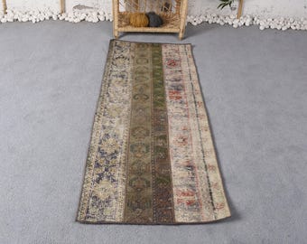 1.9x4.4 ft Oushak Turkish Rug, Brown Floral Vintage Rug Wool
