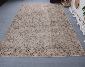 Vintage Oushak tapijt, 1,8 x 2,8 meter, beige groen abstract wollen Turks tapijt