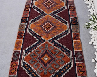 Turkish Runner Rug 3x9.8 ft, Red Orange Plants & trees Rug Wool
