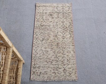 Turkish Rug, 1.3x2.7 ft Vintage Rug, Beige Brown Striped Wool Rug