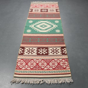 Runner Kilim, Vintage Kilim, Turkish Kilim, Home Decor Kilim, 32x93 inches Green Kilim, Both Sided Kilim, Office Kilim, Kitchen Kilim,  9071