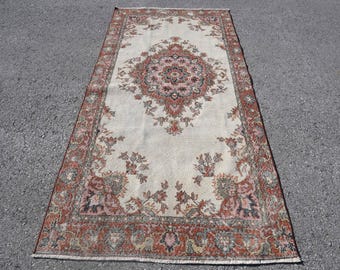 Vintage Rug, Area 4x8.3 ft Rug, Oushak Beige Animal Print Rug